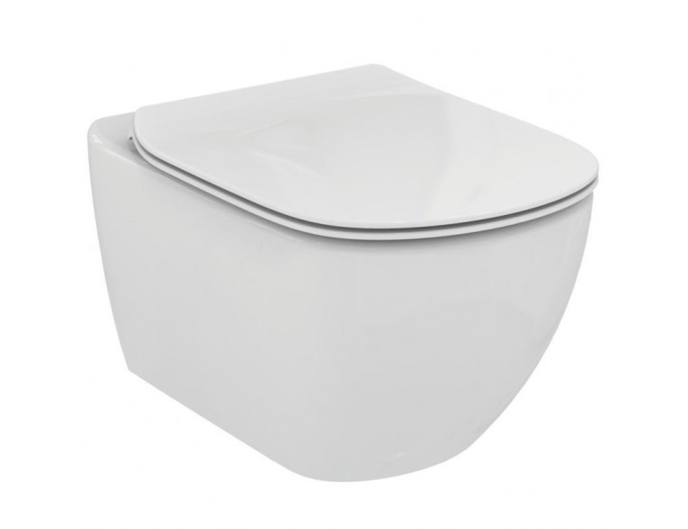 Безобідковий підвісний унітаз + Slim кришка Ideal Standard I.Life, 54x36 см, білий глянець (T461401/T500301)