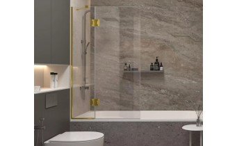 Душова шторка для ванни, нерухома Wave Glass Sandra 60x150 см, на 2 секції, прозоре скло, профіль колір Золото / GOLD Душова шторка для ванни, нерухома Wave Glass Sandra 60x150 см, на 2 секції, прозоре скло, профіль колір Золото / GOLD