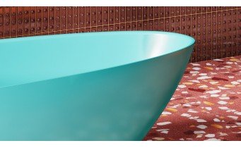 Окремостояча овальна ванна з штучного каменю Water Stone Onda / Онда, 160x77x54 см, Бірюзовий глянцевий, суцільнолита, клапан клік-клак колір ванни