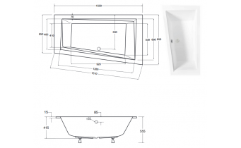 Ванна акрилова Besco Intima Slim 150x85 L, асиметрична, торець бортика 15 мм (WAIT-150-SL)