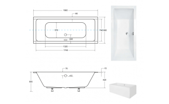 Ванна акрилова Besco Quadro Slim 190x90, пряма, торець бортика 15 мм (WAQ-190-SL)
