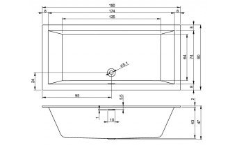 Акрилова ванна Riho Rethink Cubic 190x90 пряма, матова з сифоном click / clack (BR11105)