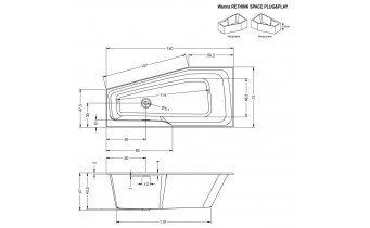 Акрилова ванна Riho Rethink Space Plug & Play 160x75 R, асиметрична з сифоном click / clack + ніжки (BD81005)