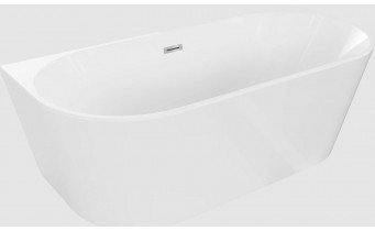 Пристінна окремостояча акрилова ванна Oval / Овал 160x80x58 см, біла глянцева, суцільнолита із заокругленими кутами