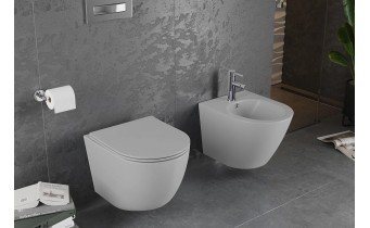 Унітаз безобідковий Mexen Lena Rimless з тонким сидінням soft-close, Duroplast Super Slim, світло-сірий матовий