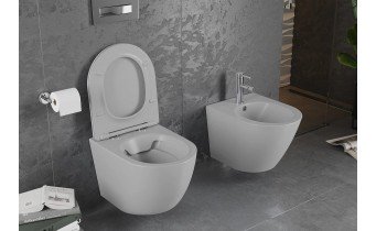 Унітаз безобідковий Mexen Lena Rimless з тонким сидінням soft-close, Duroplast Super Slim, світло-сірий матовий