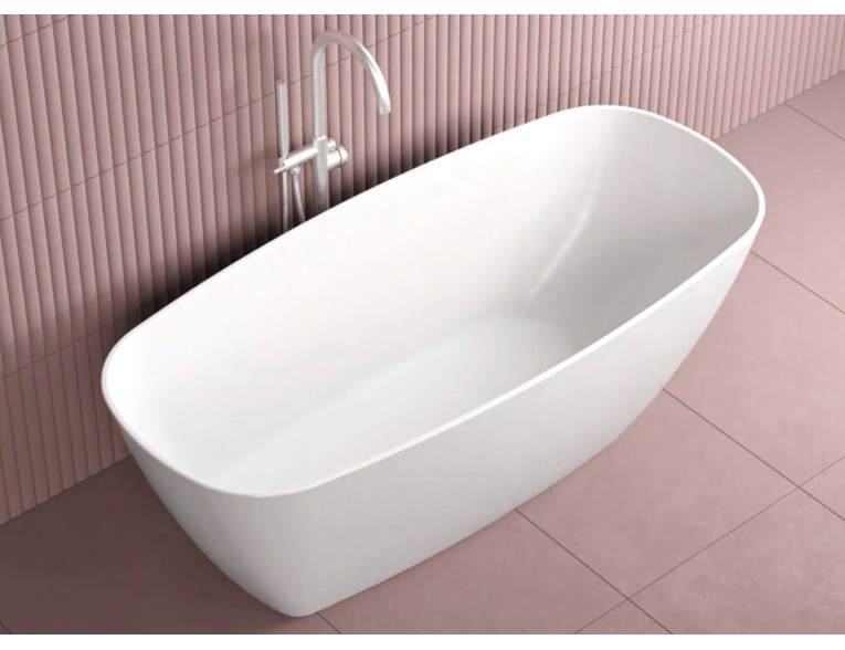 Окремостояча овальна ванна з мармуру Dremex Eureka 180x82x62 см, Gelcoat, білий матовий + сифон