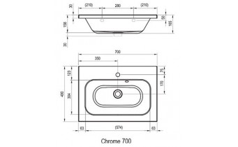 Умивальник Ravak Chrome 700 з прихованим переливом (XJG01270000)