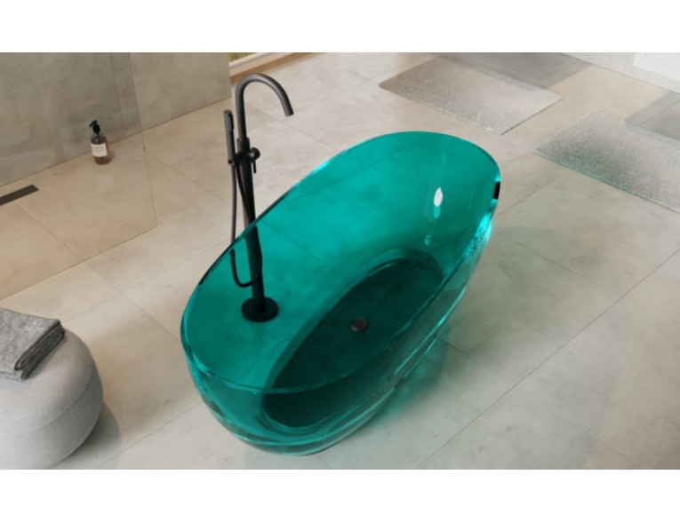 Ванна овальна окремостояча з матеріалу ResiCast Besco Mexa Ocean Breeze 170x78x55 см, + сифон Chrome, Прозора ванна (WAM-170-OBC)