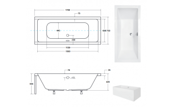 Ванна акрилова Besco Quadro 170x75, пряма (WAQ-170-PK)