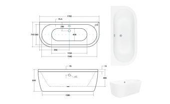 Ванна окремостояча Besco Vista 170x75, біла (WKV-170-WS)