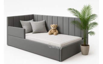 Дитяче - підліткове ліжко з мякою спинкою Perluna NEW 90×200 з матрацом і підйомним механізмом та захисним бортиком Дитяче - підліткове ліжко з мякою спинкою Perluna NEW 90×200 з матрацом і підйомним механізмом та захисним бортиком