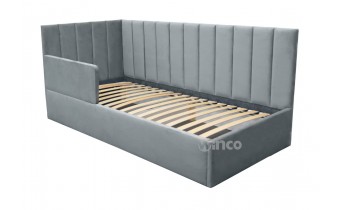Дитяче - підліткове ліжко з мякою спинкою Perluna NEW 90×200 з матрацом і підйомним механізмом та захисним бортиком