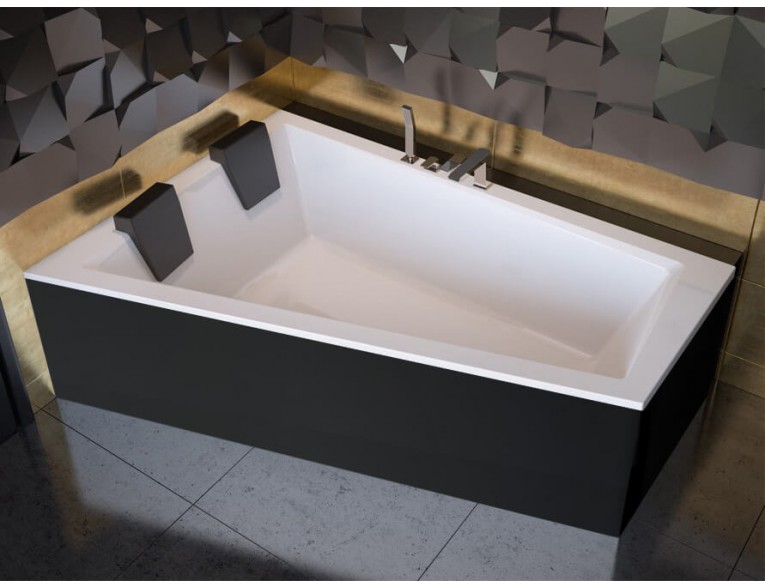 Ванна акрилова для двох осіб Besco Intima Duo 180x125 L, Лівостороння, асиметрична + чорна панель + два чорних підголівника (WAID-180-NL-BL)