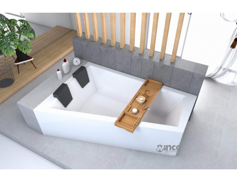 Ванна акрилова для двох осіб Besco Intima Duo / Інтіма Дуо 170x125 см L, Лівостороння, асиметрична з білою панеллю + два чорних підголівника + посилені ніжки (WAID-170-NL-WH)