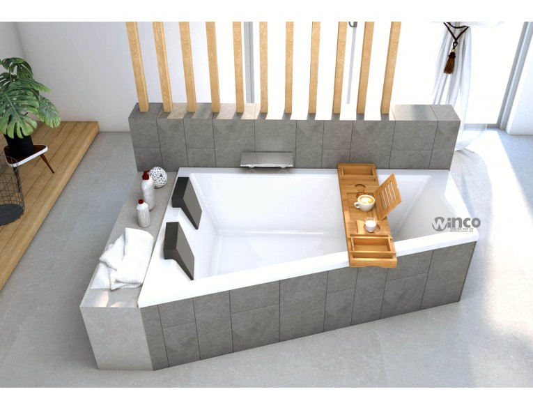Ванна акрилова для двох осіб Besco Intima Duo 180x125 L, Лівостороння, асиметрична + два чорних підголівника + посилені ніжки + сифон (система зливу) (WAID-180-NL-NG-SF)