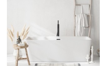 Вільностояча акрилова суцільнолита ванна Roma / Рома 170x80x58 см, біла глянцева, окремостояча, декорація Black