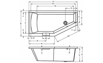 Ванна акрилова Riho Geta асиметрична 170x90 см, R, з ручкою без функції наповнення водою, для установки в лівий кут ванної кімнати (BA88)