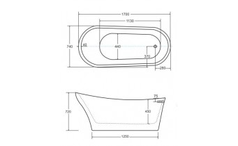 Окремостояча акрилова ванна Besco Calima 170x74 з сифоном click / clack, чорний (WAS-170-CCZ)