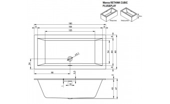 Акрилова ванна Riho Rethink Cubic Plug & Play 180x80 L, пряма з сифоном click / clack + ніжки (BD92005)