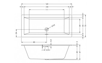 Акрилова ванна Riho Rethink Cubic 160x70, пряма з сифоном click / clack (BR06005)