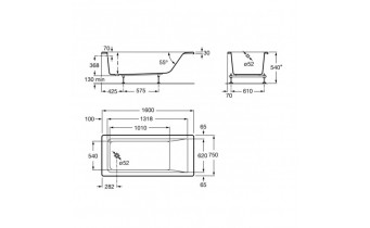 Акрилова ванна Roca Easy 160x75 см, пряма + ніжки (A248248000)