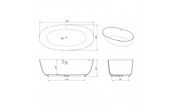 Окремостояча кам'яна ванна Volle Solid Surface 170x80 з сифоном click / clack (12-22-168)