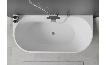 Пристінна окремостояча акрилова ванна Oval / Овал 170x80x58 см, біла глянцева, суцільнолита із заокругленими кутами