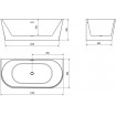Пристінна окремостояча акрилова ванна Oval / Овал 170x80x58 см, біла глянцева, суцільнолита із заокругленими кутами