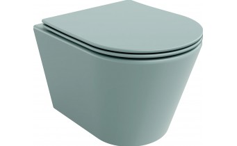 Унітаз безобідковий Mexen Rico Rimless з тонким сидінням soft-close, Duroplast Super Slim, світло-зелений матовий Унітаз безобідковий Mexen Rico Rimless з тонким сидінням soft-close, Duroplast Super Slim, світло-зелений матовий