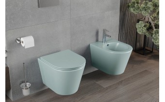 Унітаз безобідковий Mexen Rico Rimless з тонким сидінням soft-close, Duroplast Super Slim, світло-зелений матовий