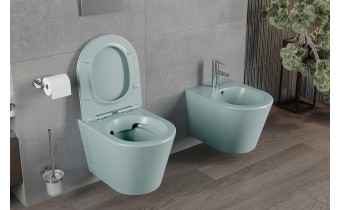Унітаз безобідковий Mexen Rico Rimless з тонким сидінням soft-close, Duroplast Super Slim, світло-зелений матовий