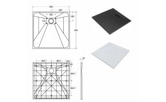 Душовий піддон конгломерат SMC, квадратний Besco Vexo White UltraSlim 90x90x3,2 см, Білий матовий, із структорованою поверхнею