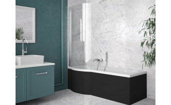 Акрилова ванна з душовою шторкою Besco Inspiro 170x70 L, асиметрична + чорна панель (WAI-170-NLE-BL)