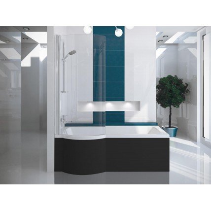 Акрилова ванна з душовою шторкою Besco Inspiro 170x70 L, асиметрична + чорна панель (WAI-170-NLE-BL)