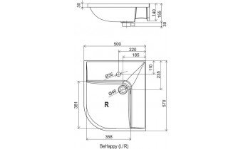 Кутовий умивальник Ravak BeHappy R з отвором (XJAP1100000)