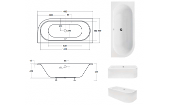 Ванна акрилова Besco Avita Slim 160x75 L, асиметрична, торець бортика 15 мм (WAV-160-NLS)