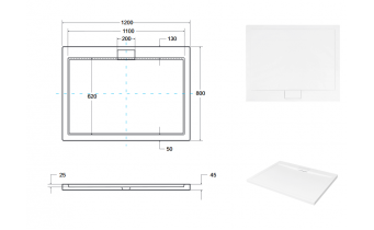 Душовий піддон акриловий, прямокутний Besco Axim Ultraslim 120x80 см (BAX-128-P)