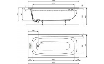 Ванна акрилова Ideal Standard i.life 180x80, пряма (T476201)