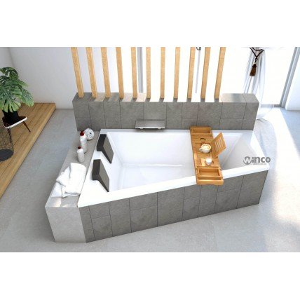 Ванна акрилова для двох осіб Besco Intima Duo 180x125 L, Лівостороння, асиметрична + два чорних підголівника + посилені ніжки + сифон (система зливу) (WAID-180-NL-NG-SF)
