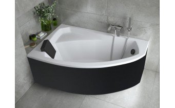 Ванна акрилова Besco Rima 140x90 L, Лівостороння, асиметрична + чорна панель + чорний підголівник (WAR-140-NL-BL-P)