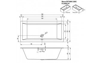 Акрилова ванна Riho Rethink Cubic Plug & Play 180x80 L, пряма з сифоном click / clack + ніжки (BD92005)