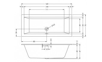 Акрилова ванна Riho Rethink Cubic 160x70, пряма з сифоном click / clack (BR06005)