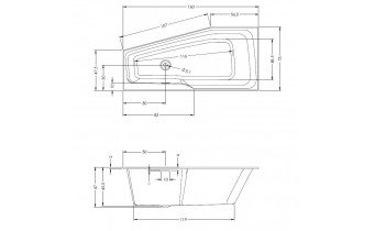 Акрилова ванна Riho Rethink Space 160x75 R, асиметрична з сифоном click / clack (BR13005)