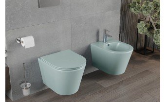 Унітаз безобідковий Mexen Rico Rimless з тонким сидінням soft-close, Duroplast Super Slim, світло-зелений матовий