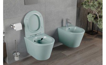 Унітаз безобідковий Mexen Rico Rimless з тонким сидінням soft-close, Duroplast Super Slim, світло-зелений матовий