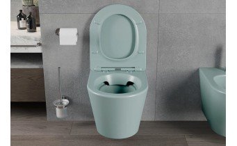 Унітаз безобідковий Mexen Rico Rimless з тонким сидінням soft-close, Duroplast Super Slim, світло-зелений матовий