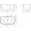 Вільностояча пристінна акрилова ванна Oval / Овал 140x75x58 см, біла глянцева, суцільнолита із заокругленими кутами, накладки злив перелив хром, + klick - klack