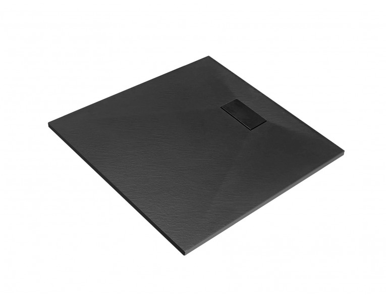 Душовий піддон конгломерат SMC, прямокутний Besco Vexo Black UltraSlim 80x80x2,6 см, Чорний матовий, із структорованою поверхнею