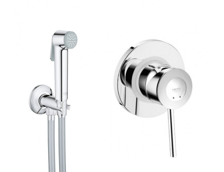 Гігієнічний душ із змішувачем Grohe BauClassic Набір 2 в 1 для туалету (к-кт гігієнічного душа, змішувач прихов. монтажу) хром (UA2904800S)